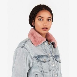 Pink fur denim jacket